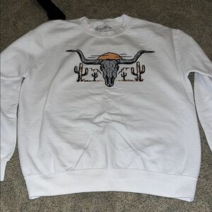 White Sweatshirt with Bull Skull Graphic